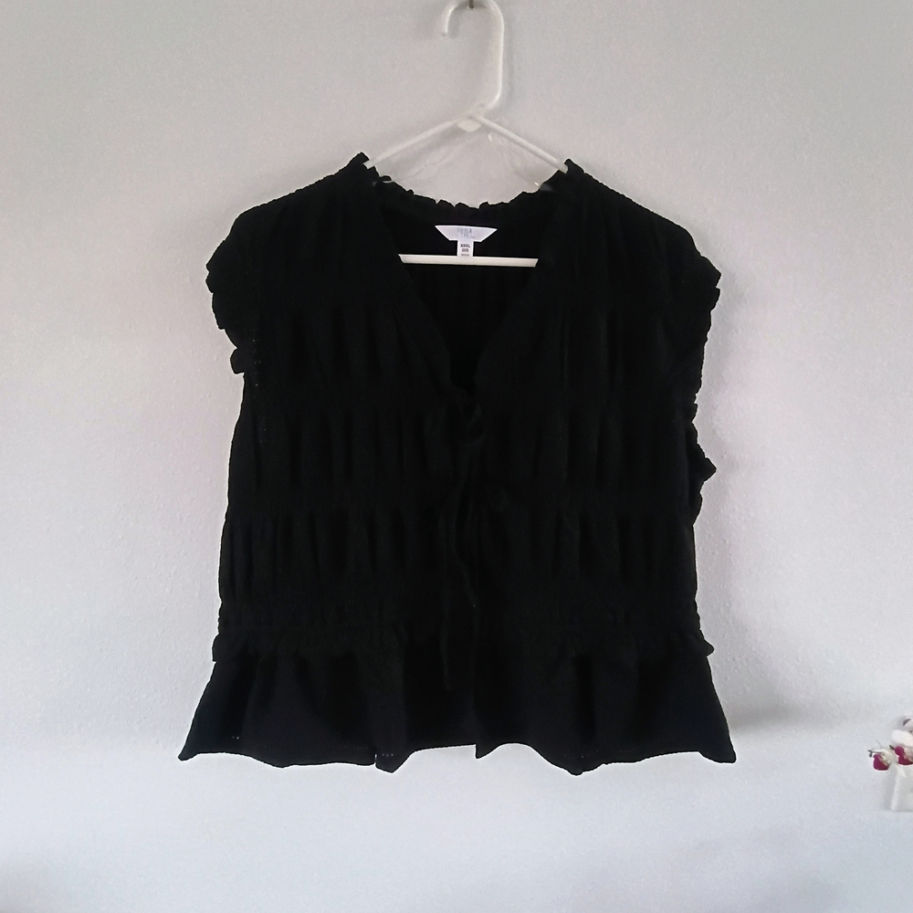 Time And Tru Black Ruffle Peplum Blouse XXXL 22 Flowy Stretch Top Plus